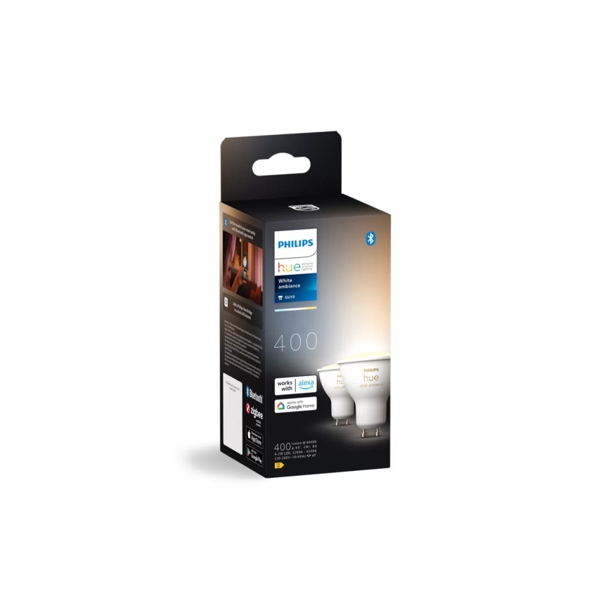 Pack de 2 lâmpadas LED reguláveis Philips Hue White Ambiance GU10/4,2W/230V 2200-6500K + Hue Bridge