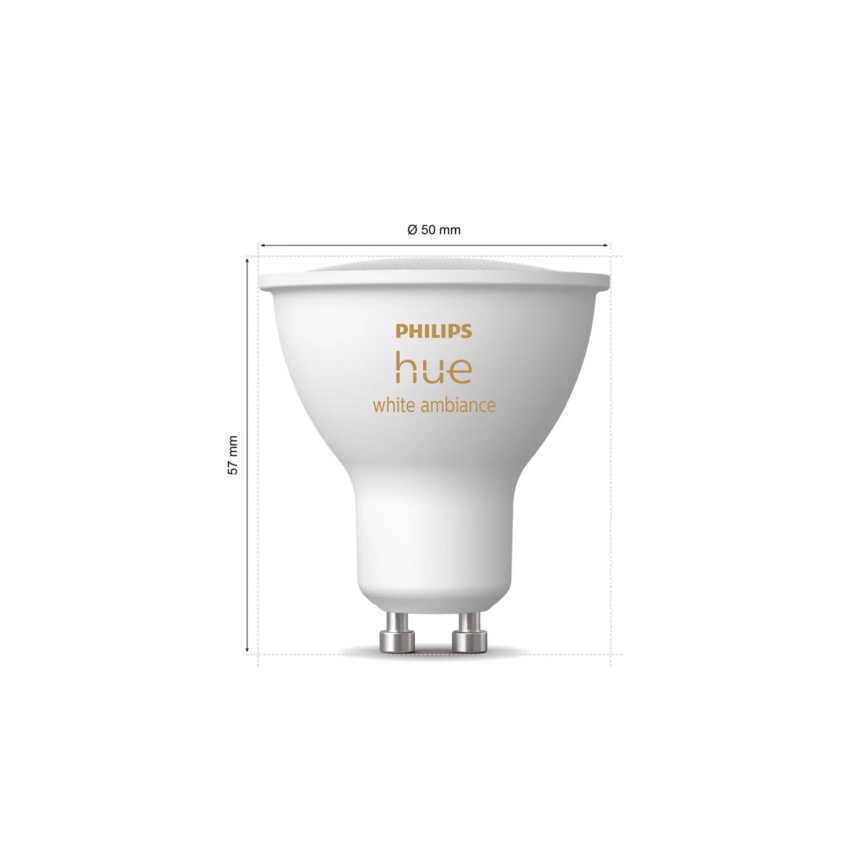 Pack de 2 lâmpadas LED reguláveis Philips Hue White Ambiance GU10/4,2W/230V 2200-6500K + Hue Bridge