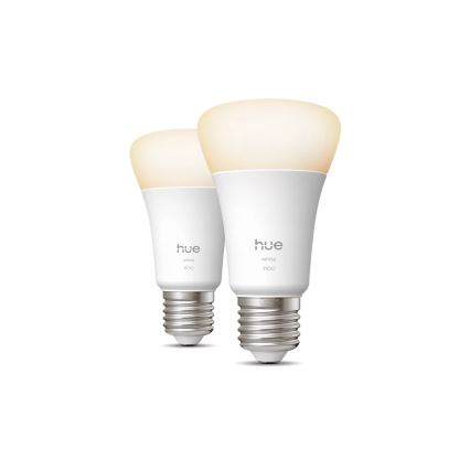 Pack de 2 lâmpadas LED reguláveis Philips Hue WHITE E27/9,5W/230V 2700K