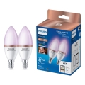 Pack de 2 lâmpadas LED RGB dimerizáveis Philips SMART C37 E14/4,9W/230V 2200-6500K IRC 90