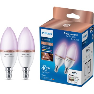 Pack de 2 lâmpadas LED RGB dimerizáveis Philips SMART C37 E14/4,9W/230V 2200-6500K IRC 90