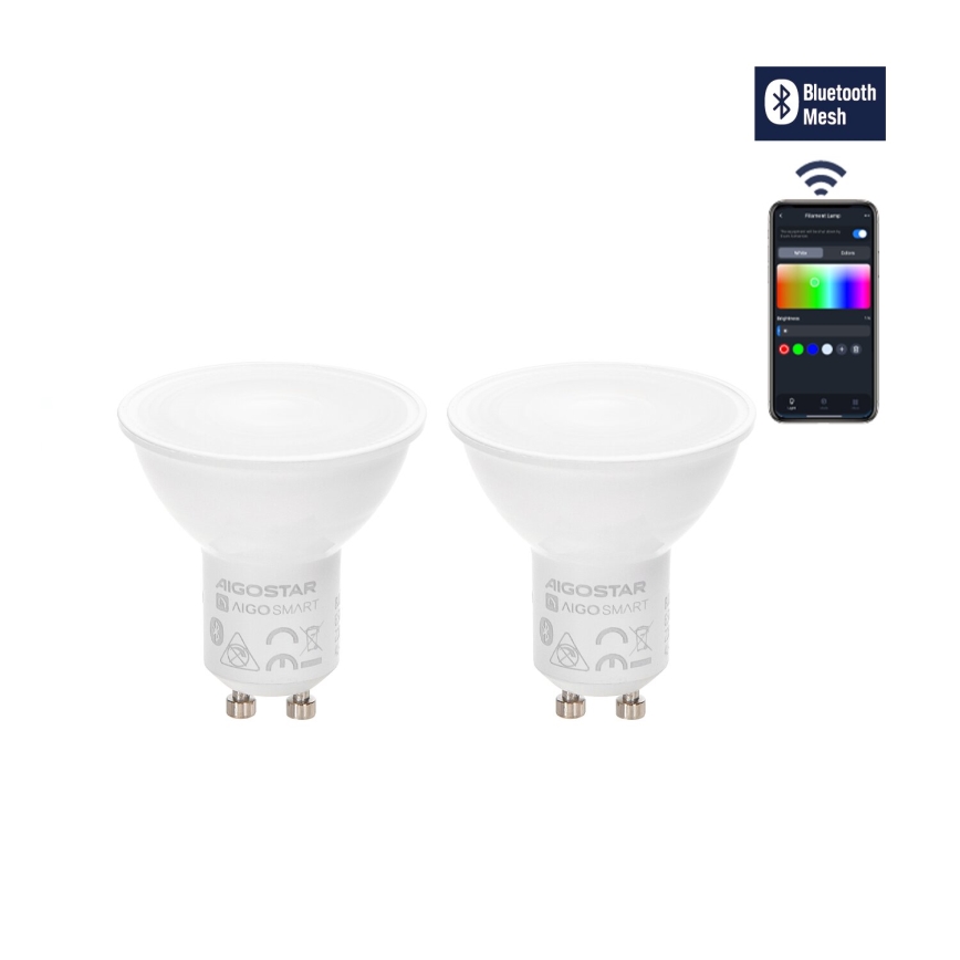 Conjunto de 2 lâmpadas LED RGBW dimerizáveis MESH Smart GU10/6,5W/230V 2700-6500K + controlo remoto - Aigostar