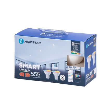 Conjunto de 2 lâmpadas LED RGBW dimerizáveis MESH Smart GU10/6,5W/230V 2700-6500K + controlo remoto - Aigostar