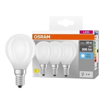 Pack de 3 lâmpadas LED BASE CLASSIC FILAMENT E14/5,9W/230V 4000K - Osram