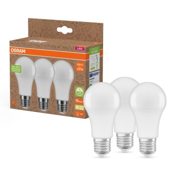 Pack de 3 lâmpadas LED em plástico reciclado A100 E27/14W/230V 2700K - Osram
