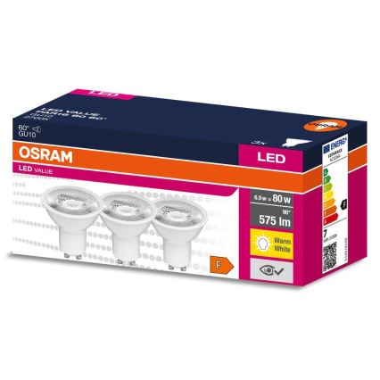 Pack de 3 lâmpadas LED refletoras PAR16 GU10 6,9W/230V 2700K 60° - Osram