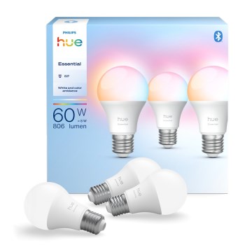 Pack de 3 lâmpadas LED reguláveis Philips Hue White and Color Ambiance Essential E27/8W/230V 2200-6500K