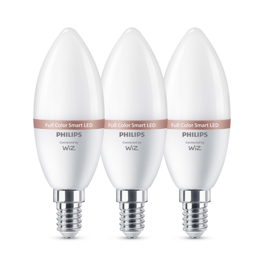 Pack de 3 lâmpadas LED RGB reguláveis Philips SMART C37 E14/4,9W/230V 2200-6500K IRC 90