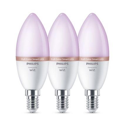Pack de 3 lâmpadas LED RGB reguláveis Philips SMART C37 E14/4,9W/230V 2200-6500K IRC 90