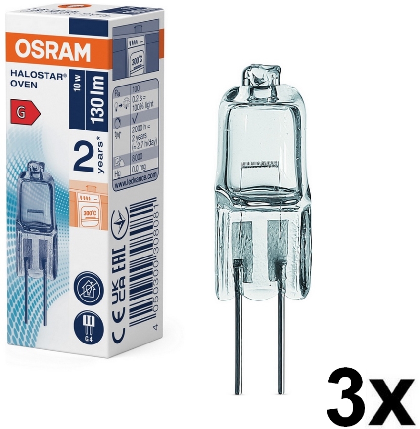 Pack de 3 lâmpadas para forno HALOSTAR G4/10W/12V 2700K - Osram