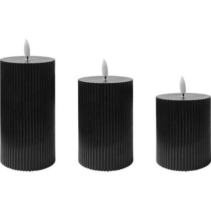 Pack de 3 velas LED BRILLO LED/2xAA, pretas, com controlo remoto
