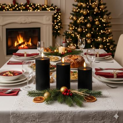 Pack de 3 velas LED BRILLO LED/2xAA, pretas, com controlo remoto