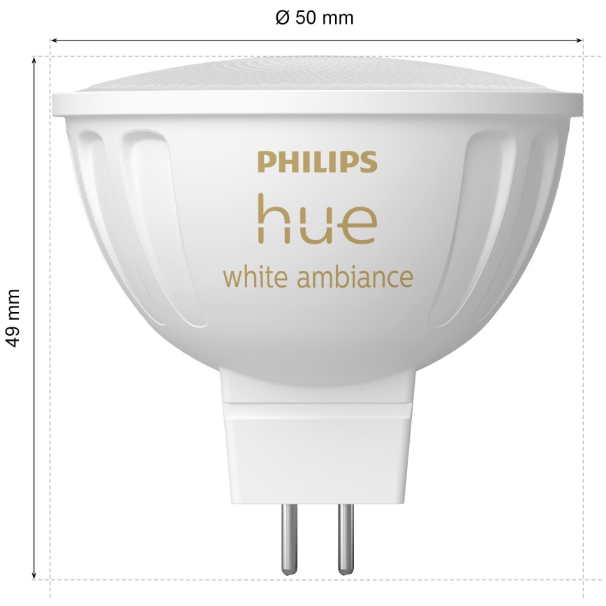 Conjunto de 4 lâmpadas LED reguláveis Philips Hue WHITE AMBIANCE GU5,3/MR16/5,1W/12V 2200-6500K