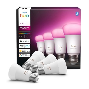 Pack de 4 lâmpadas LED reguláveis Philips Hue White and Color Ambiance E27/6W/230V 1000-20000K