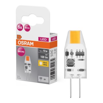 Pack de 5 lâmpadas LED micro com pino G4/1W/12V 2700K - Osram