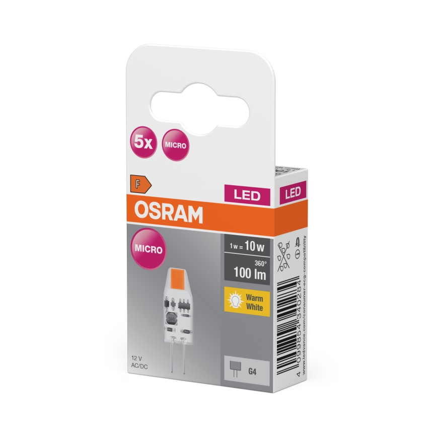 Pack de 5 lâmpadas LED micro com pino G4/1W/12V 2700K - Osram