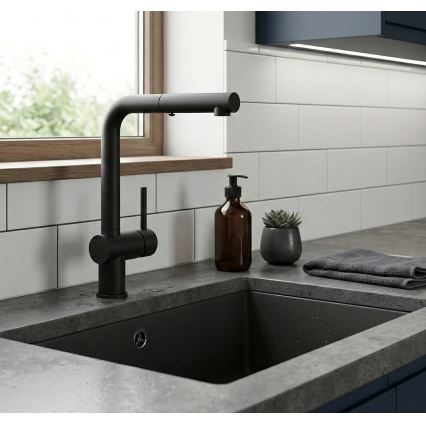 Paffoni - Bateria de cozinha com chuveiro extraível LIGHT 29,2 cm preta