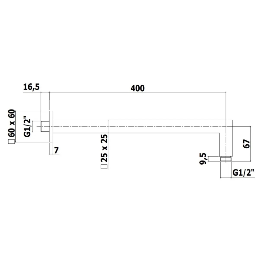 Paffoni - Braço de duche quadrado 40 cm preto