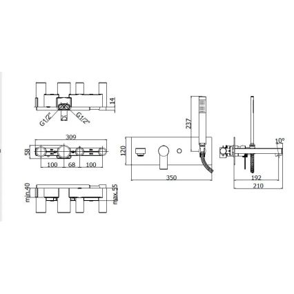 Paffoni - Conjunto de banheira TANGO com misturador para instalação encastrada, cromo brilhante