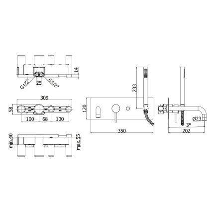 Paffoni - Conjunto para banheira LIGHT preto