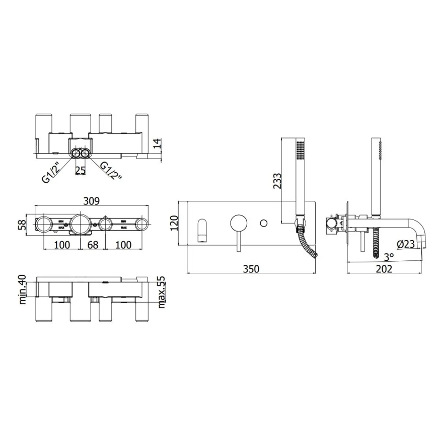 Paffoni - Conjunto para banheira LIGHT preto
