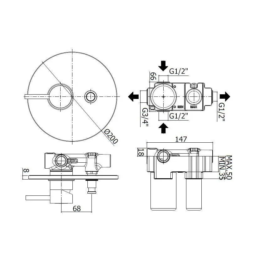 Paffoni - Misturador de chuveiro para instalação embutida LIGHT preto