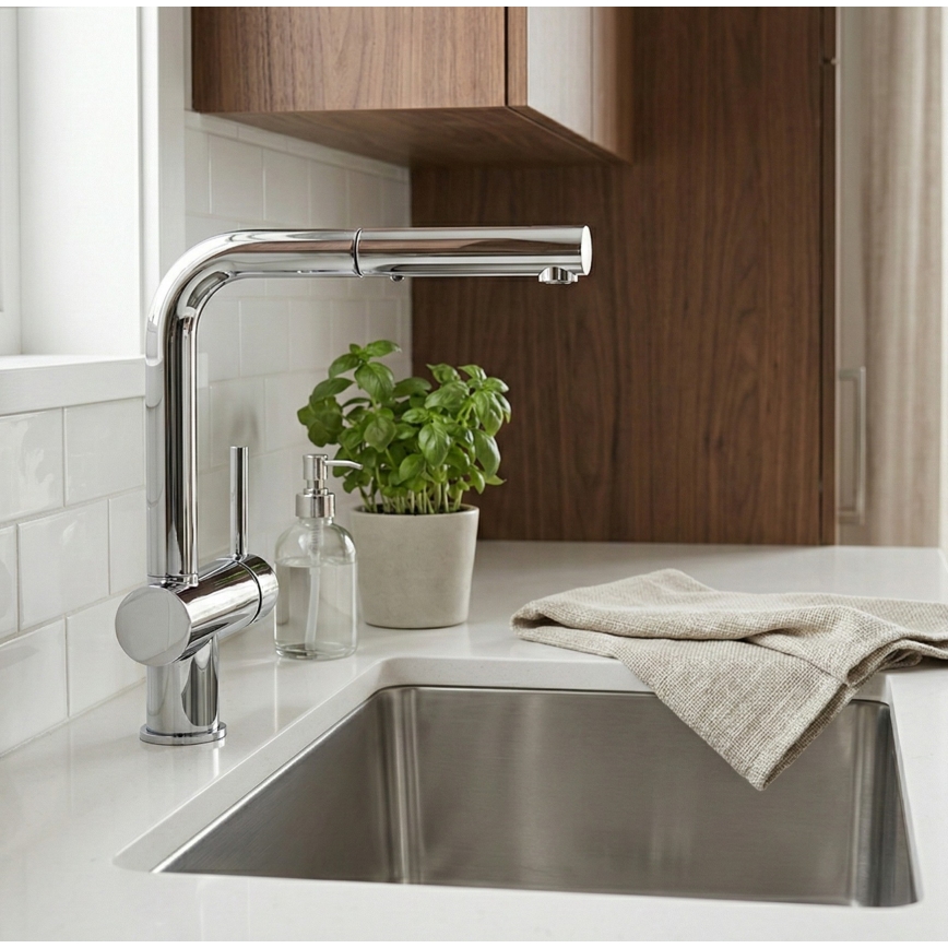 Paffoni - Misturador de cozinha LIGHT com bica extraível 29,2 cm, cromo brilhante