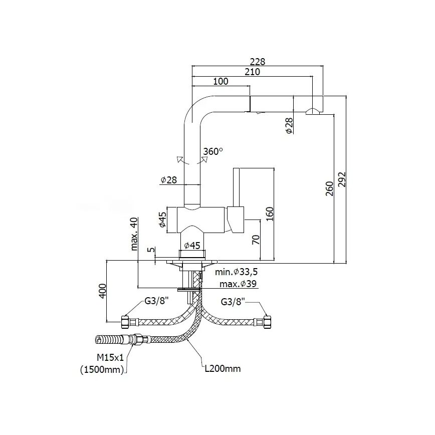 Paffoni - Misturador de cozinha LIGHT com bica extraível 29,2 cm, cromo brilhante