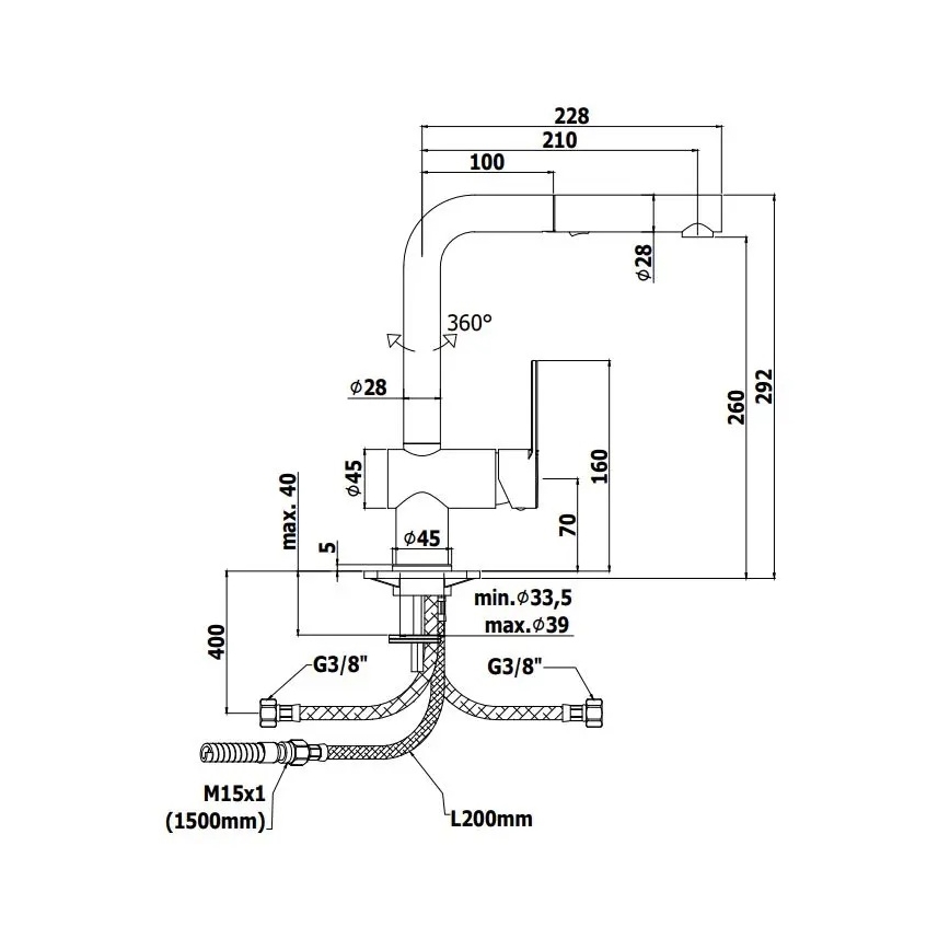 Paffoni - Misturador de cozinha RINGO com bico extraível, 29,2 cm, preto