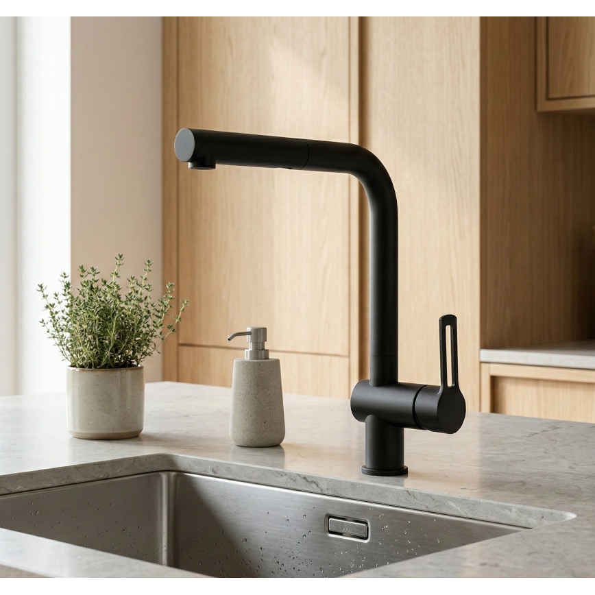 Paffoni - Misturador de cozinha RINGO com bico extraível, 29,2 cm, preto