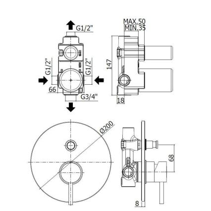 Paffoni - Misturador de duche para instalação encastrada LIGHT, acabamento cromado brilhante