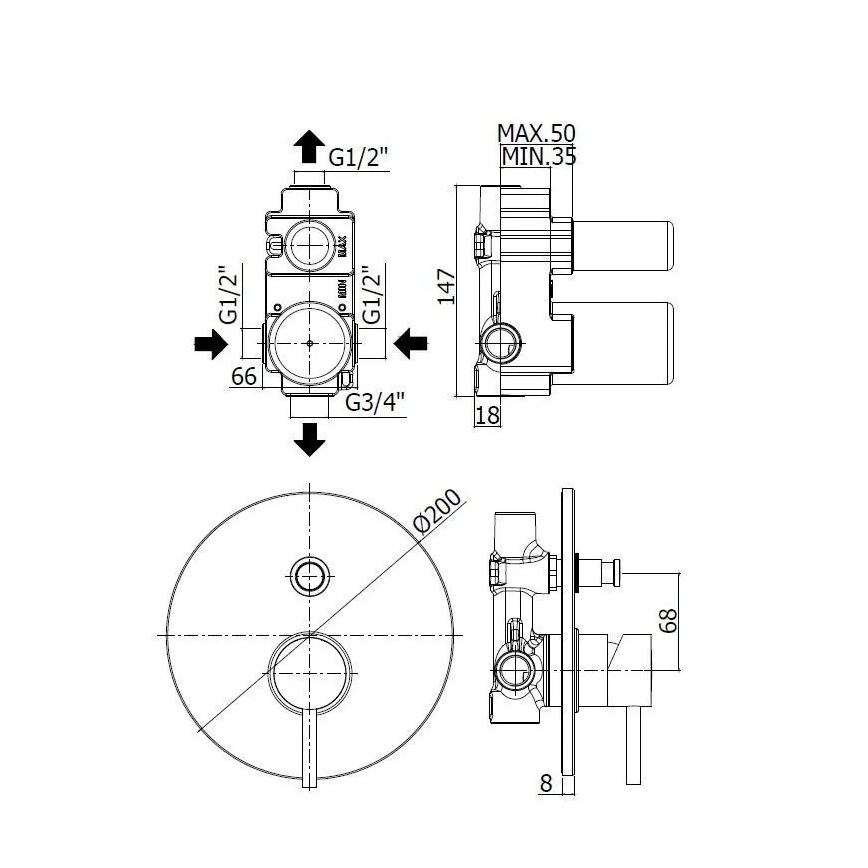 Paffoni - Misturador de duche para instalação encastrada LIGHT, acabamento cromado brilhante