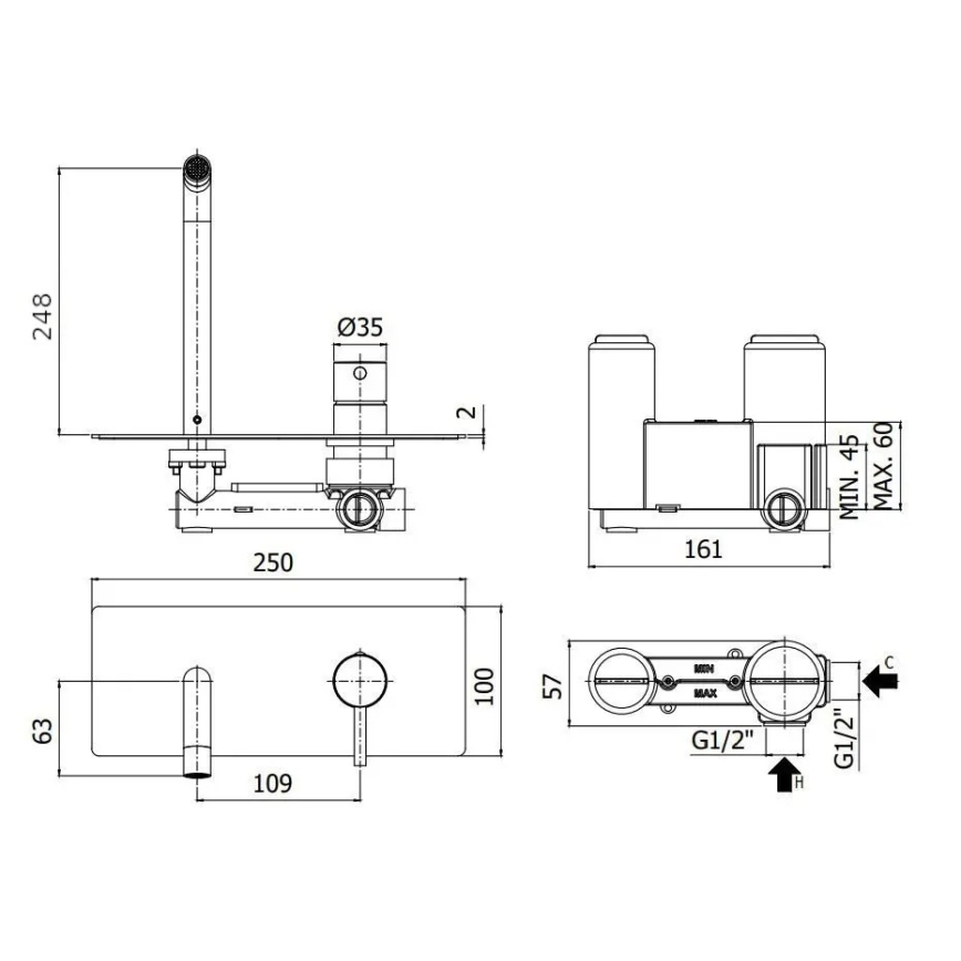 Paffoni - Misturador de lavatório LIGHT para instalação embutida, em aço inox