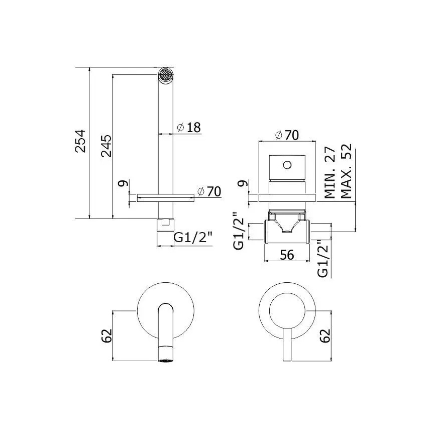 Paffoni - Misturador de lavatório LIGHT para instalação encastrada, em aço inoxidável