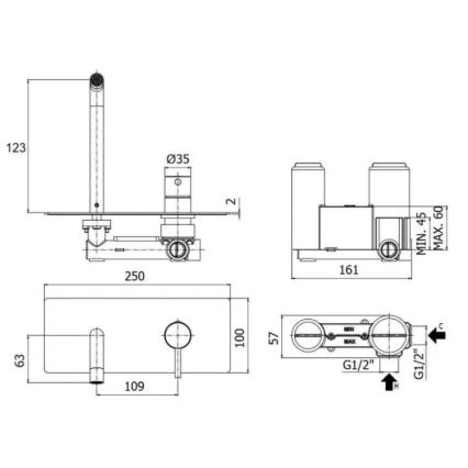 Paffoni - Misturador de lavatório para instalação encastrada LIGHT em inox