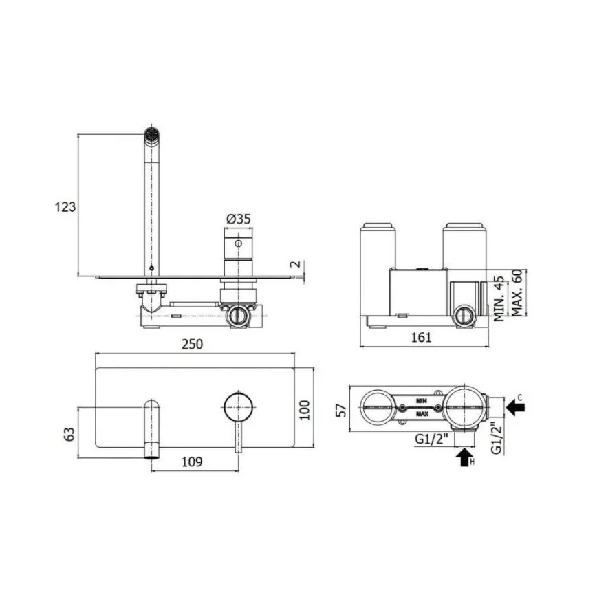 Paffoni - Misturador de lavatório para instalação encastrada LIGHT em inox