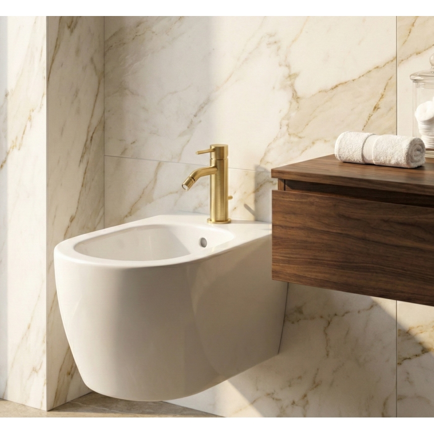 Paffoni - Misturador para bidé + válvula de escoamento LIGHT dourado escovado