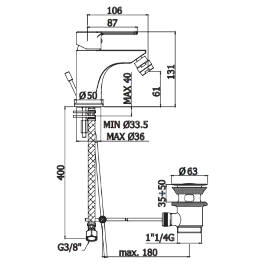 Paffoni - Misturador para bidé + válvula RED, cromado brilhante