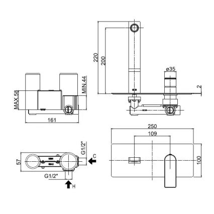 Paffoni - Misturador para lavatório para instalação encastrada TANGO cromado brilhante