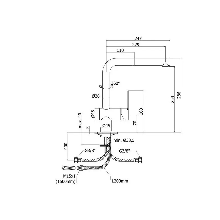 Paffoni - Misturadora de cozinha com bica extraível RINGO 28,6 cm