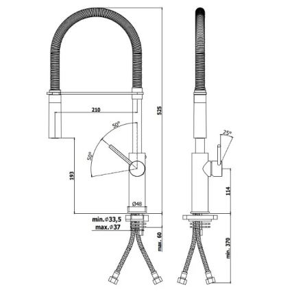 Paffoni - Misturadora de cozinha com chuveiro extraível LIGHT 52,5 cm preta