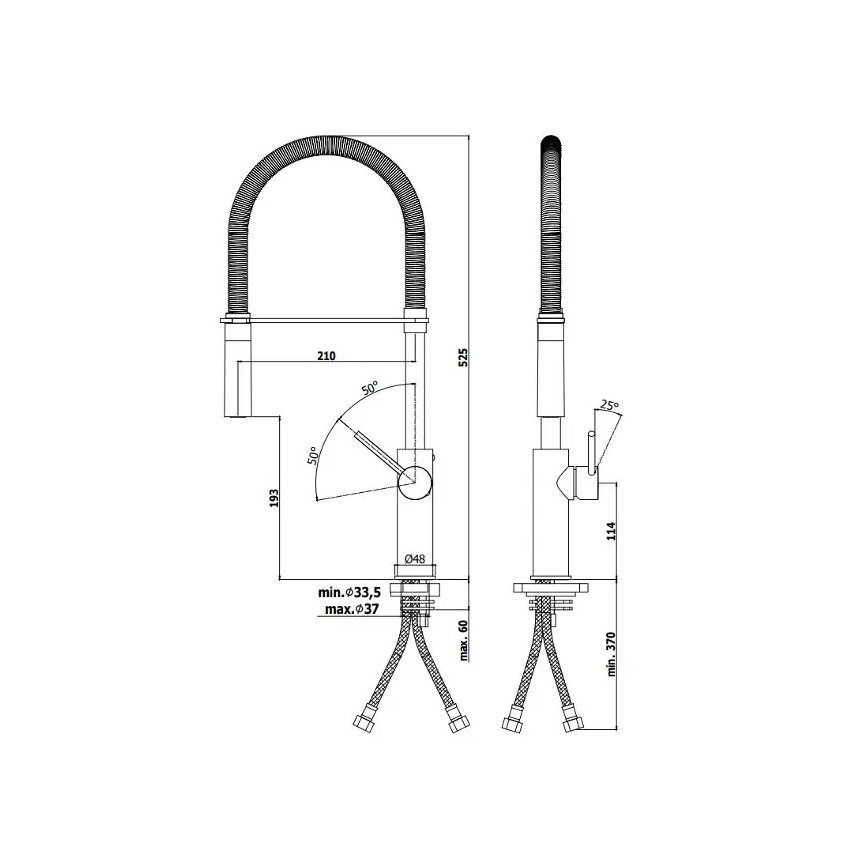 Paffoni - Misturadora de cozinha com chuveiro extraível LIGHT 52,5 cm preta