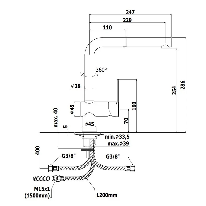 Paffoni - Misturadora de cozinha RINGO com bica extraível, preta