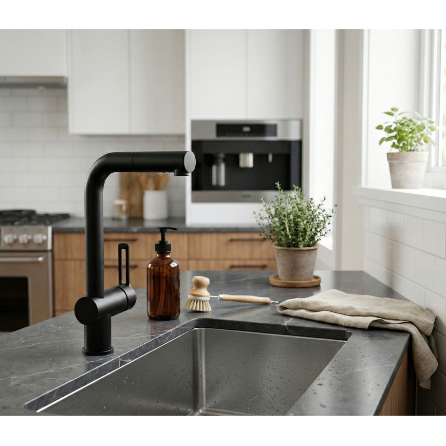 Paffoni - Misturadora de cozinha RINGO com bica extraível, preta