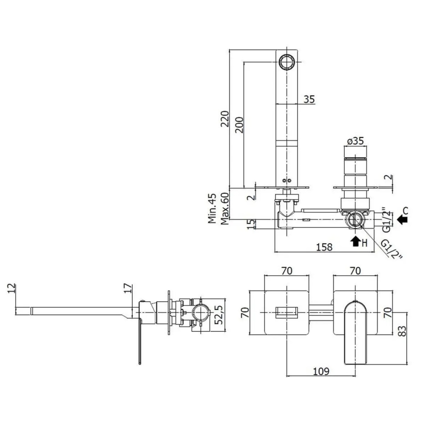 Paffoni - Misturadora de lavatório TANGO para instalação encastrada, inox