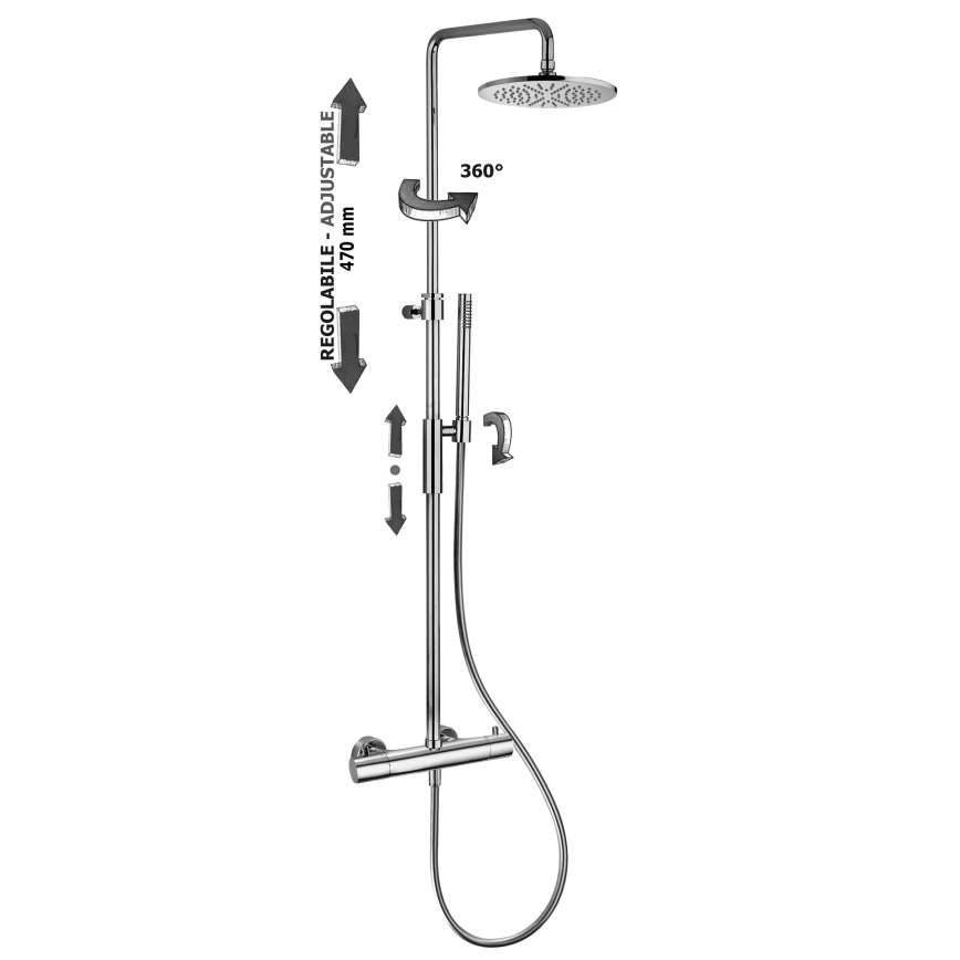 Paffoni - Sistema de duche com misturador termostático BIRILLO, cromado brilhante