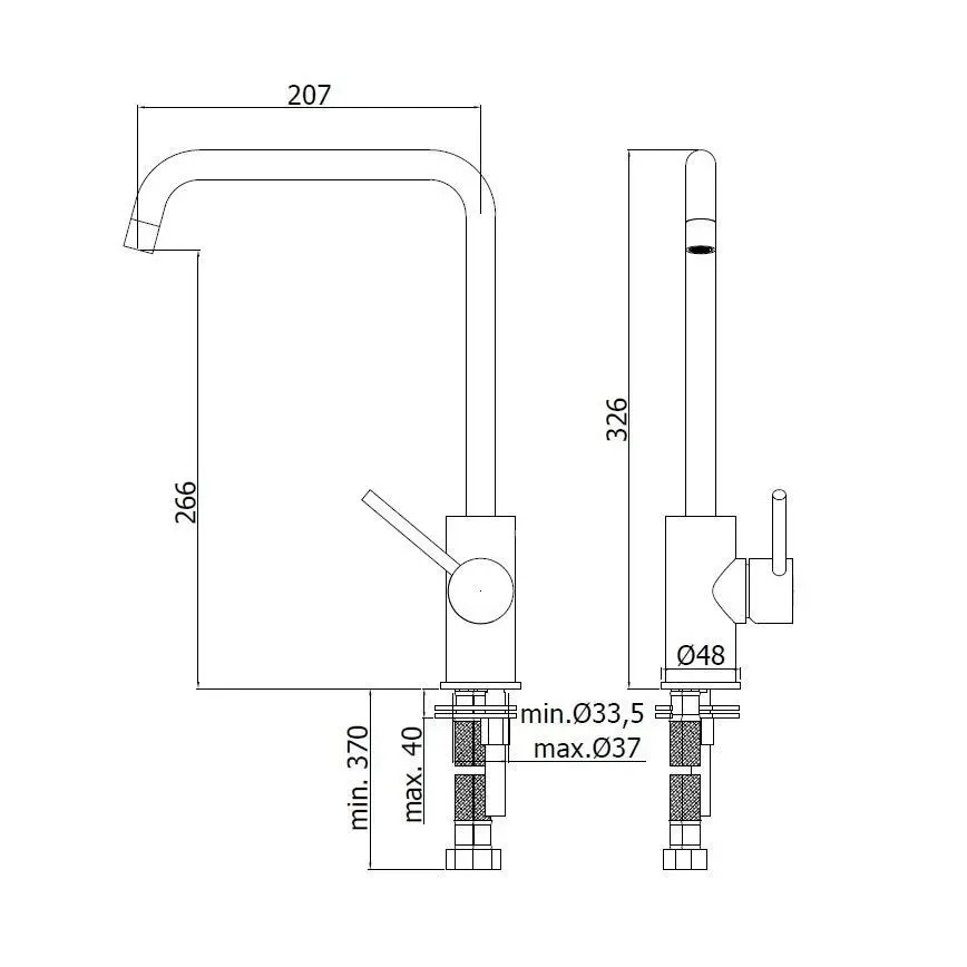 Paffoni - Torneira de cozinha LIGHT 32,6 cm, acabamento cromado brilhante