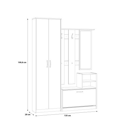 Painel para entrada com espelho KAVI carvalho artisan