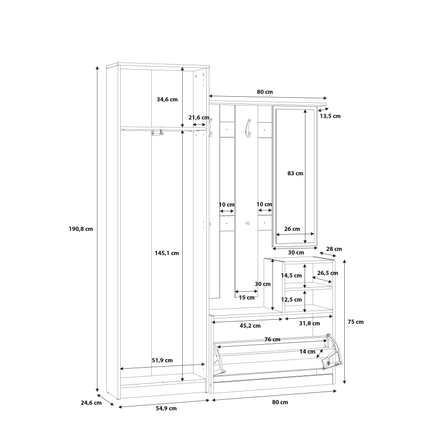 Painel para entrada com espelho KAVI carvalho artisan