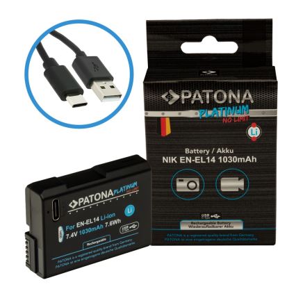PATONA - Bateria Nikon EN-EL14/EN-EL14A 1030mAh Li-Ion Platinum USB-C carregamento